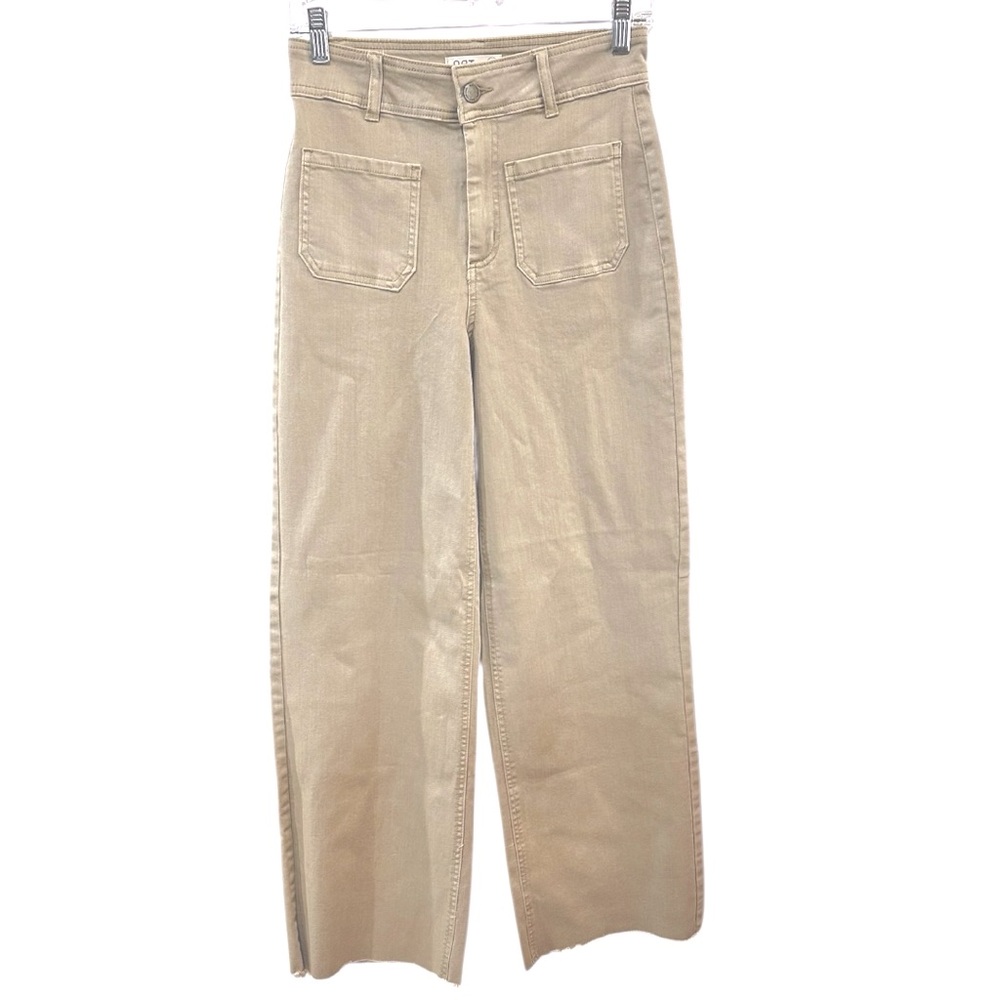 OAT New York High Waist Wide Leg Jeans 4 27 Tan Sailor Pockets Frayed Hem